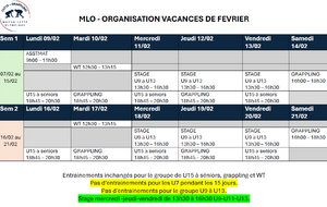 Organisation des cours pendant les vacances de Février