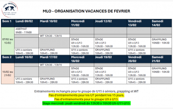 Organisation des cours pendant les vacances de Février