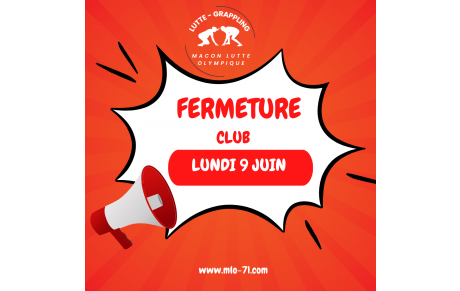 Fermeture club Lundi de Pentecôte 